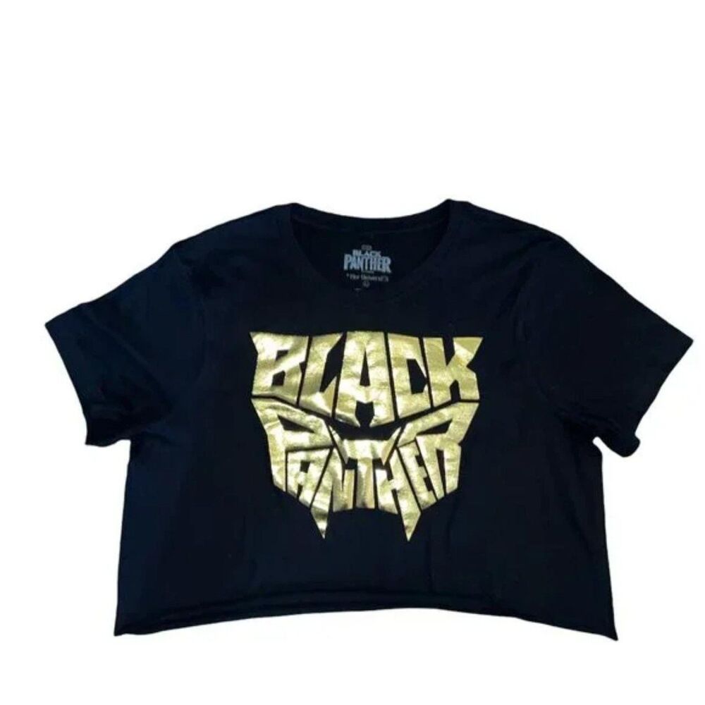 Marvel Black Panther Women’s Crop Top T-Shirt Gold Graphic Wakanda Forever Tee L